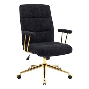Pemberly Row Textured Boucle Fabric Black & Gold Height Adjustable Office Chair