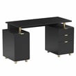 Pemberly Row Executive Desk with 3 Drawers and Cabinet - Black and Gold
