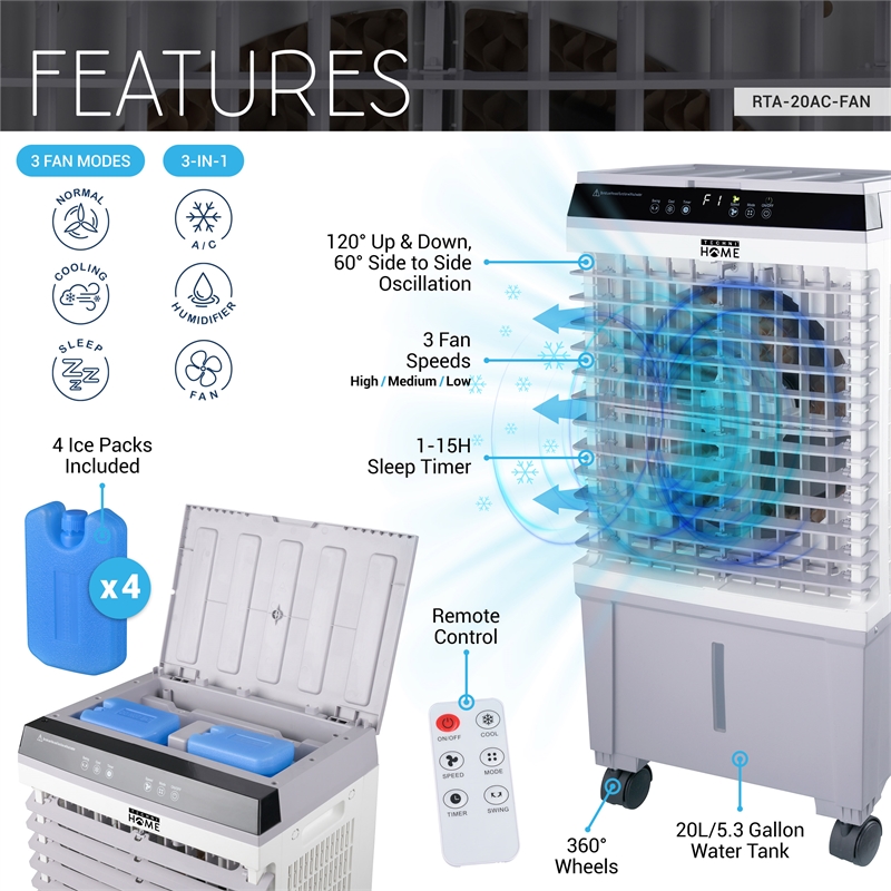 Pemberly Row 3-in-1 Portable Air Cooler - Air Conditioner - Humidifier
