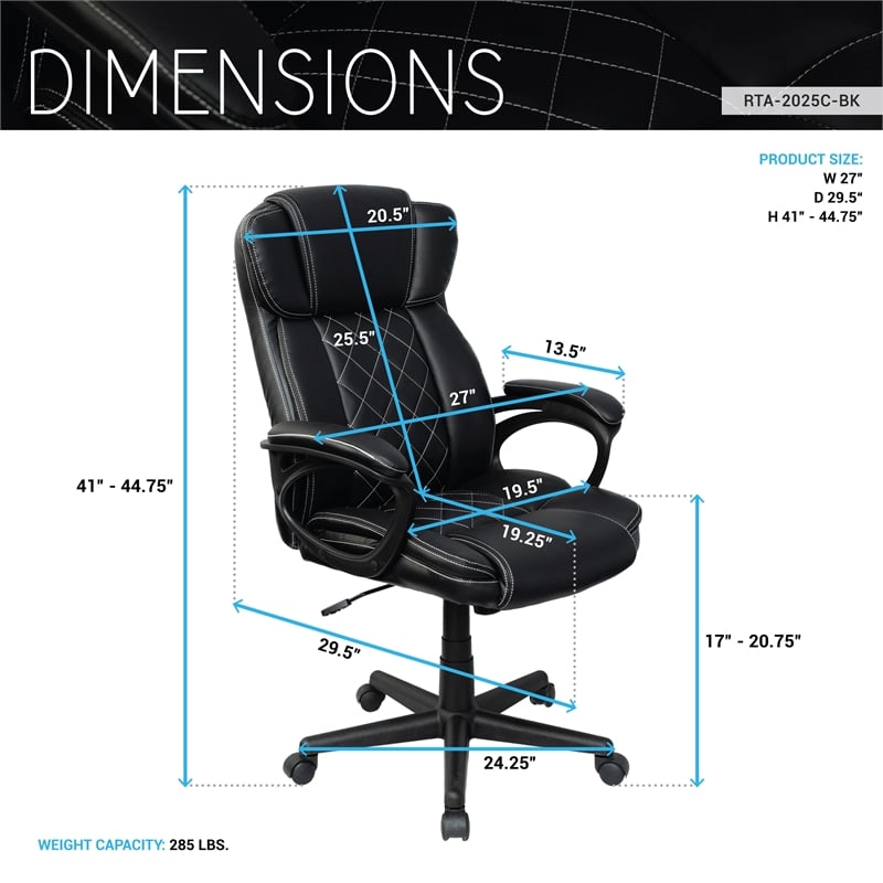 Pemberly Row High-Back Ergonomic Office Chair - Black Faux Leather