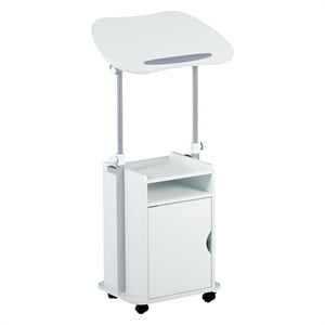 Pemberly Row White Rolling Laptop Cart - Adjustable Height Desk with Storage