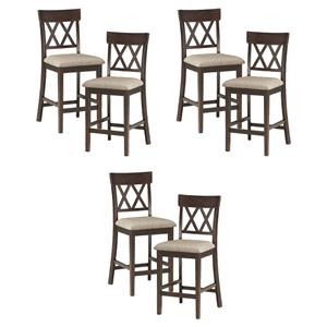 Pemberly Row Counter Height Wood Crossback Dining Chair Set in Brown (Set of 6)
