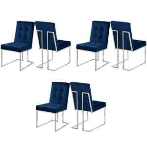 Pemberly Row Contemporary Velvet Dining Chairs in Navy (Set of 6)