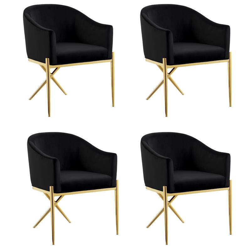 Pemberly Row Contemporary Set of 4 Black Velvet Dining Chairs