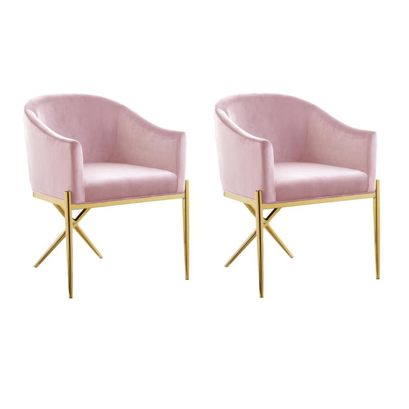 Pemberly Row Contemporary Set of 2 Pink Velvet Dining Chairs