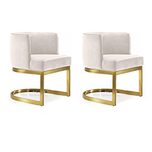 Pemberly Row Contemporary Set of 2 Cream Velvet Dining Chairs