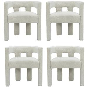 Pemberly Row Contemporary Set of 4 Cream Boucle Fabric Accent/Dining Chairs