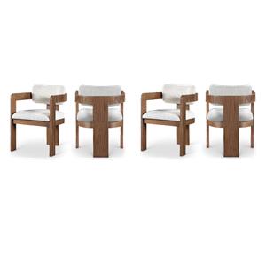 Pemberly Row Contemporary Cream Linen Textured Fabric Dining Chairs (Set of 4)