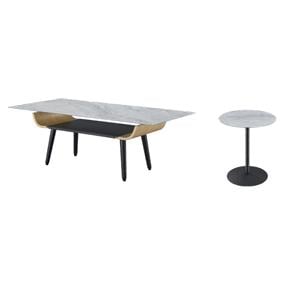 Pemberly Row Set of 2 End Table and Coffee Table with Gray Marble Texture Top