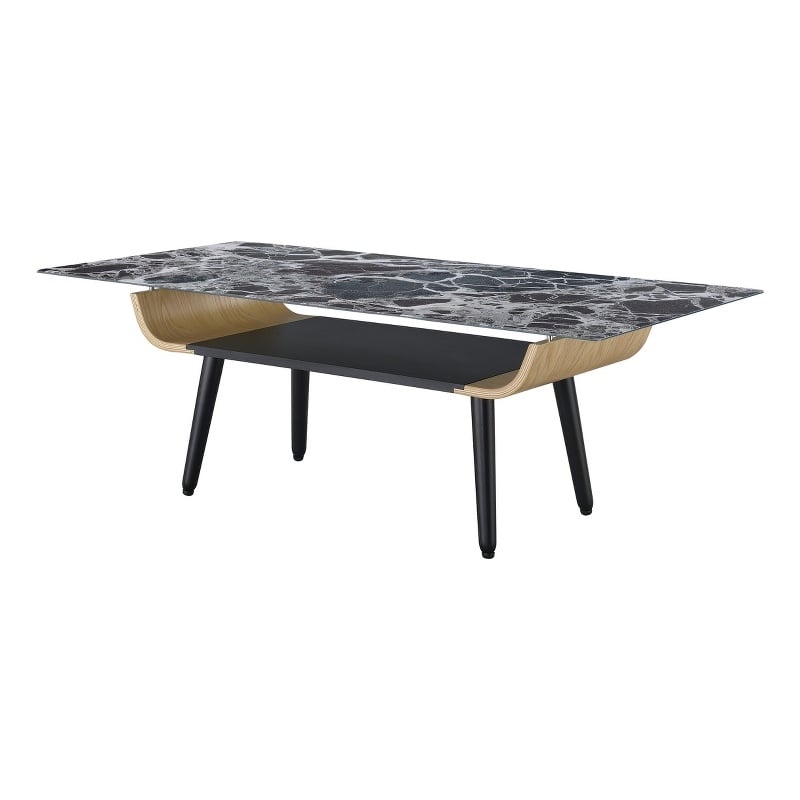 Pemberly Row Set of 2 End Table and Coffee Table with Black Marble Texture Top