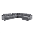 Pemberly Row Set of 2 Chenille Sectional Rt-Facing Chaise & Fireplace TV Console