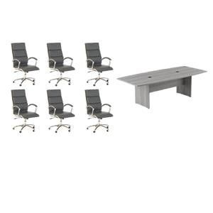 Pemberly Row Set of 7 - Gray Conference Table & 6 Dark Gray Executive Chairs