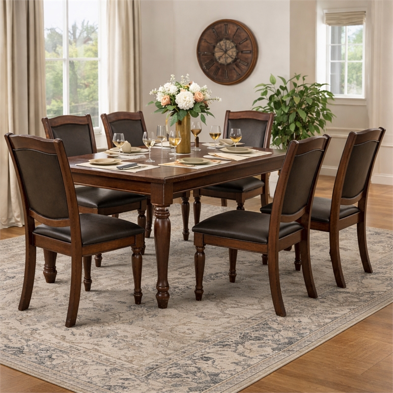 Pemberly Row Traditional Wood Dining Side Chair in Brown Cherry (Set of 6)