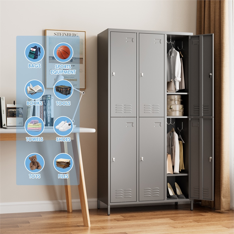 Pemberly Row Metal 6 Door Lockers for Multi-purpose Use in Dark Gray