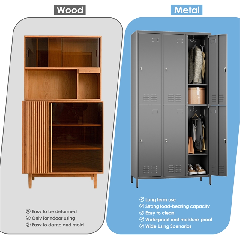 Pemberly Row Metal 6 Door Lockers for Multi-purpose Use in Dark Gray