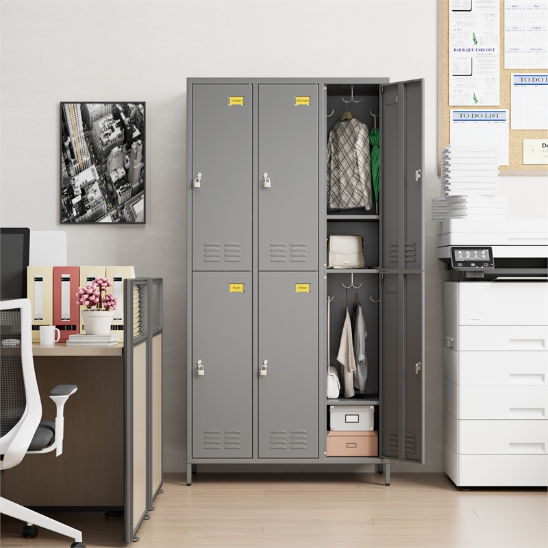 Pemberly Row Metal 6 Door Lockers for Multi-purpose Use in Dark Gray