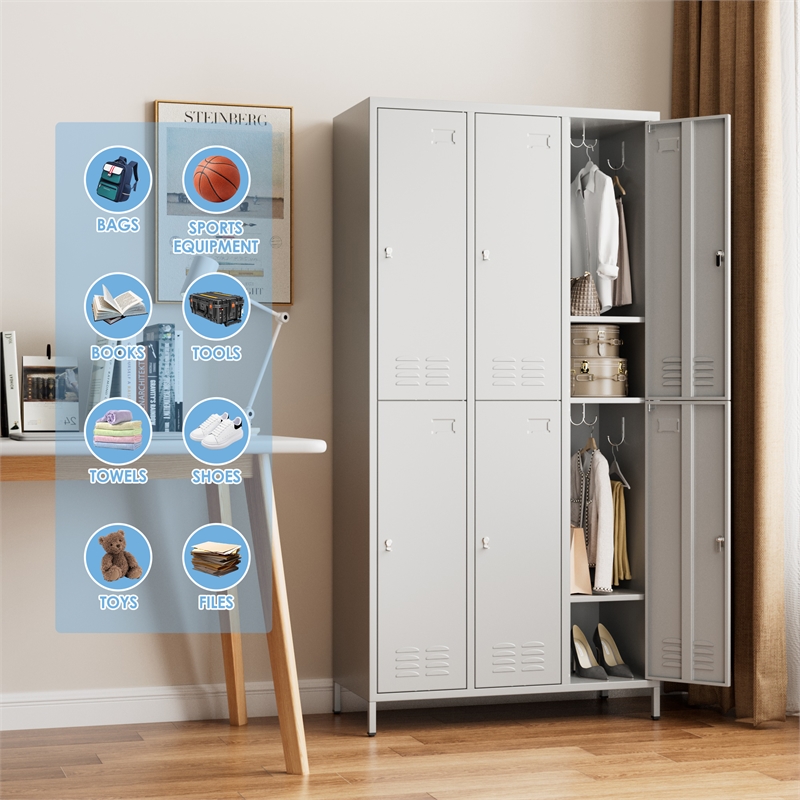 Pemberly Row Metal 6 Door Lockers for Multi-purpose Use in Light Gray