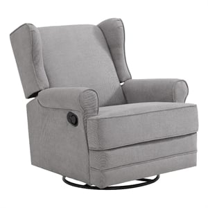 Pemberly Row Wood and Fabric Swivel Glider & Recliner in Gray