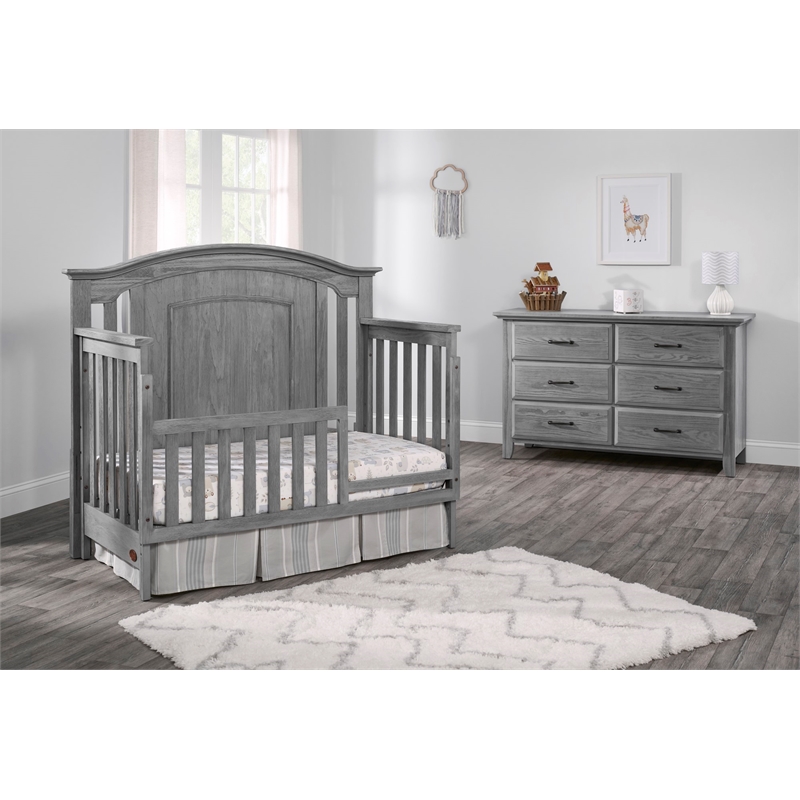 Pemberly Row Wood Toddler Guard Rail in Graphite Gray Finish