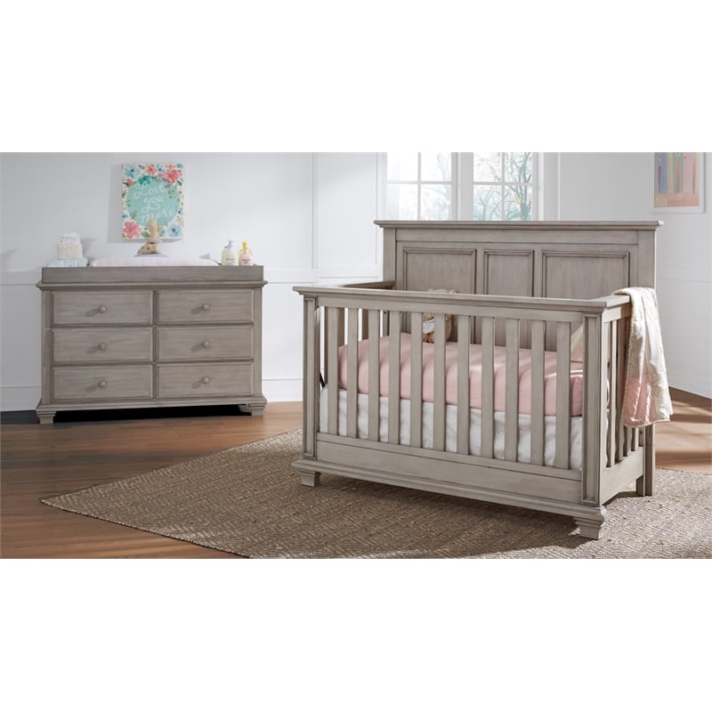 Pemberley Row Wood Stone Wash Gray Convertible Crib Rectangular 58.88
