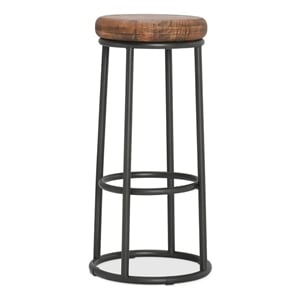 Pemberly Row 30&quot Wood and Iron Barstool in Mahogany Brown and Black