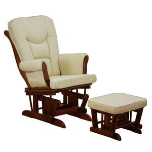 Pemberly Row Sleigh Glider Chair and Ottoman in Espresso/Beige Cushion