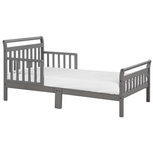 Pemberly Row Contemporary Solid Wood Toddler Bed with Guardrails in Gray