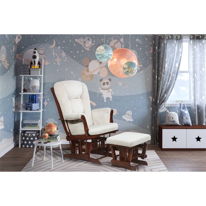Pemberly Row Solid Wood Glider Chair and Ottoman in Espresso