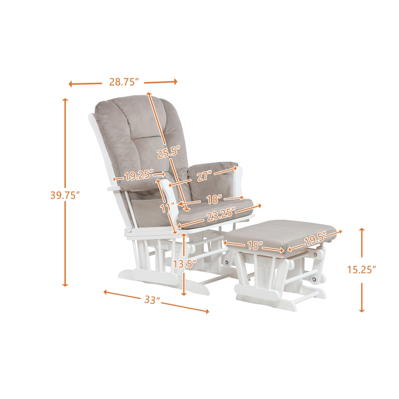 Pemberly Row Contemporary Solid Wood Glider Chair and Ottoman in White