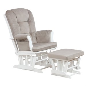 Pemberly Row Contemporary Solid Wood Glider Chair and Ottoman in White