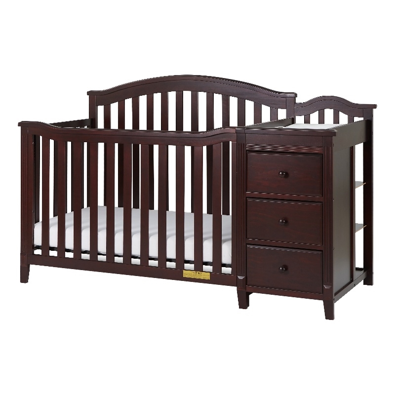 Pemberly Row Solid Wood 4-in-1 Convertible Crib & Changer in Espresso