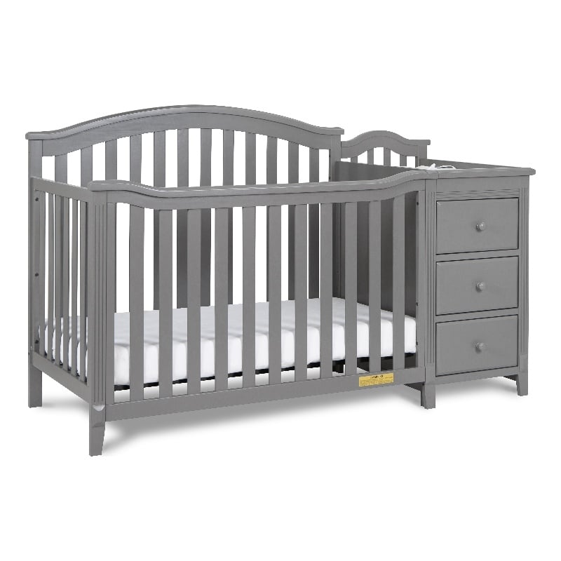 Pemberly Row Solid Wood 4-in-1 Convertible Crib & Changer in Gray