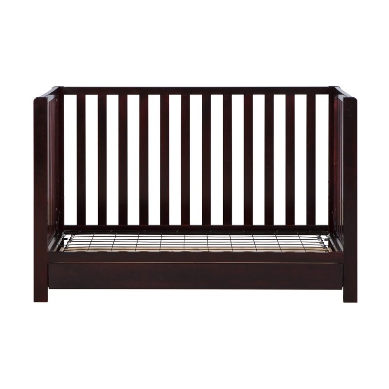 Pemberly Row Contemporary 4-in-1 Convertible Crib with Drawer Espresso