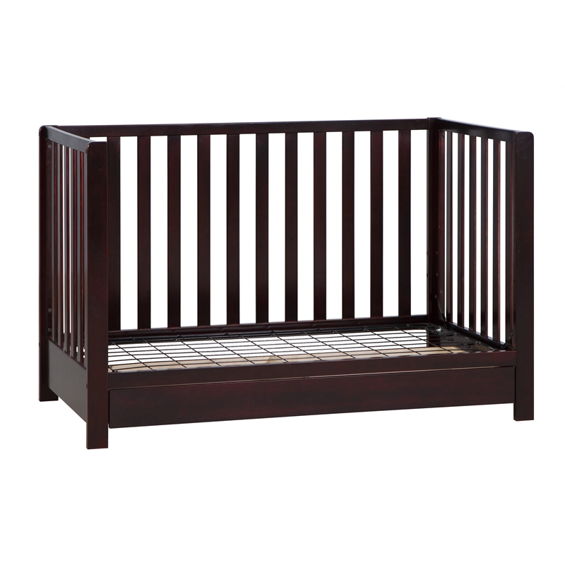 Pemberly Row Contemporary 4-in-1 Convertible Crib with Drawer Espresso