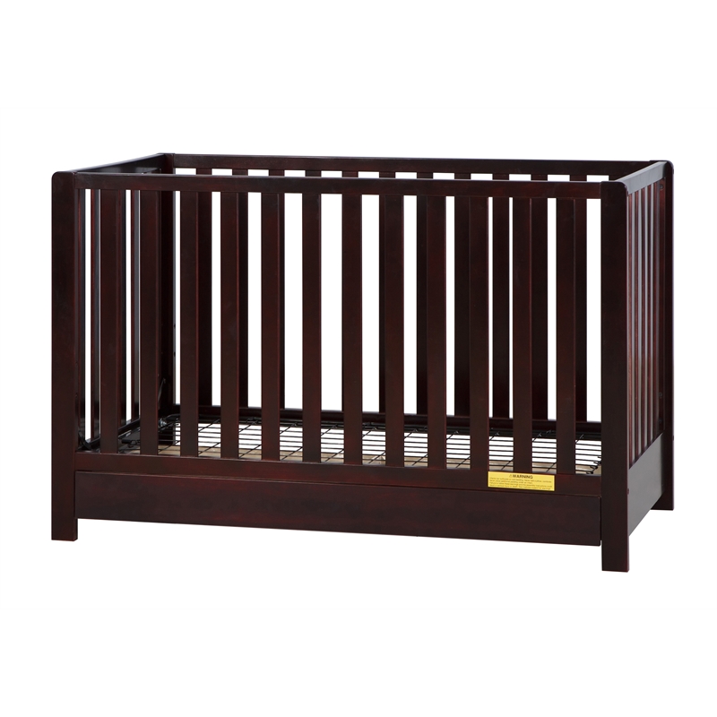 Pemberly Row Contemporary 4-in-1 Convertible Crib with Drawer Espresso