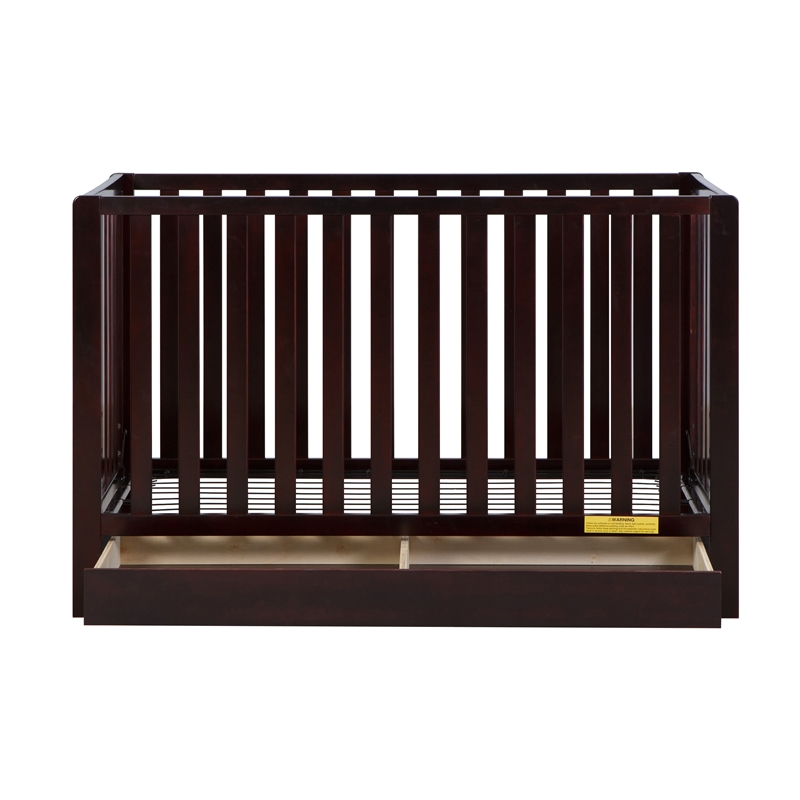 Pemberly Row Contemporary 4-in-1 Convertible Crib with Drawer Espresso