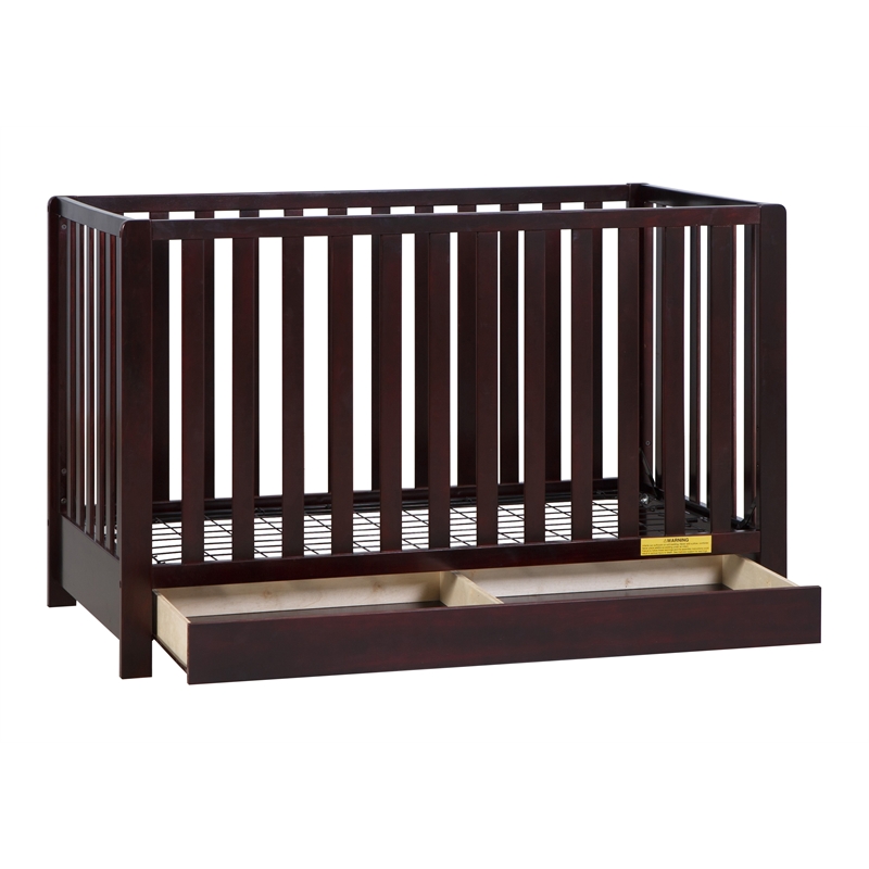 Pemberly Row Contemporary 4-in-1 Convertible Crib with Drawer Espresso
