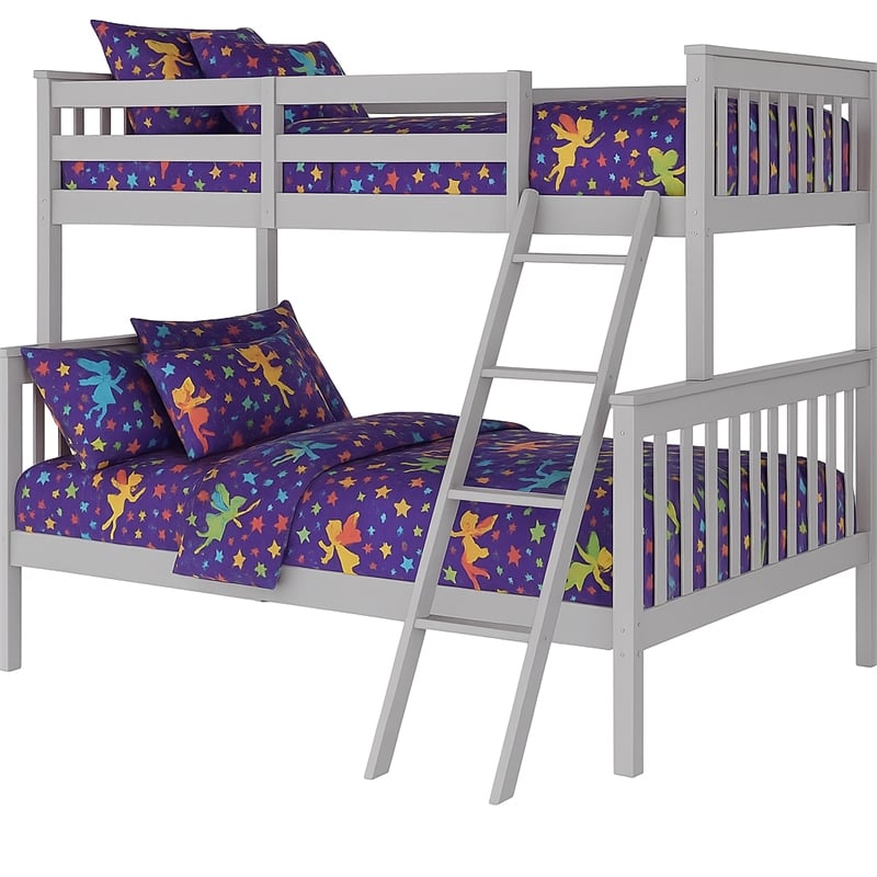 Pemberly Row Contemporary Twin Over Full Bunk Bed in Gray Finish