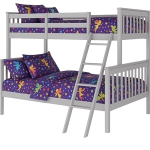 Pemberly Row Contemporary Twin Over Full Bunk Bed in Gray Finish