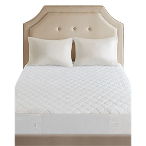Pemberly Row Contemporary Cotton and Polyester Heated Mattress Pad in White
