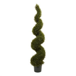 Pemberly Row Indoor/Outdoor 72&quot Rosemary Spiral Tree in Green/Black