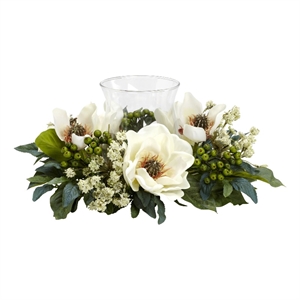 Pemberley Row Silk White Flower Arrangement Candelabrum Circular
