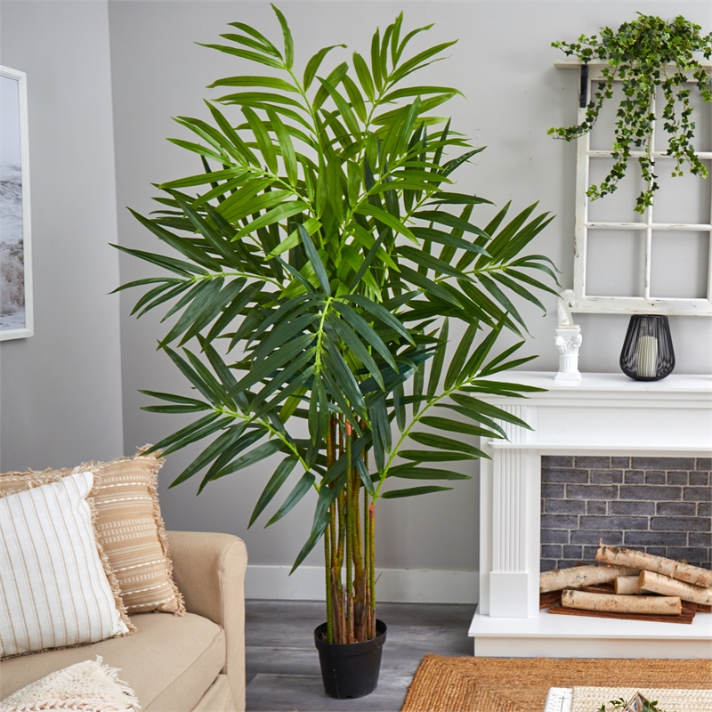 Pemberly Row King Palm Artificial Tree with Feather-Like Foliage - Green/Black