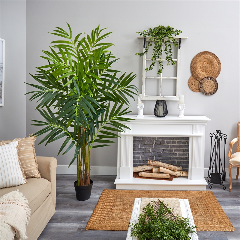 Pemberly Row King Palm Artificial Tree with Feather-Like Foliage - Green/Black
