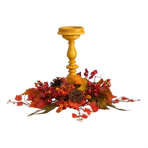 Pemberly Row 15&quot Harvest Fall Artificial Candelabrum Arrangement in Orange
