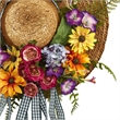Pemberly Row Mixed Flower Straw Topper with with Gingham Ribbon in Multi-Color