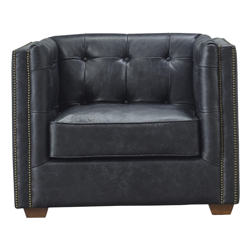 Pemberly Row Contemporary Top Grain Italian Leather Arm Chair in Slate