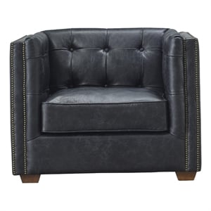 Pemberly Row Contemporary Top Grain Italian Leather Arm Chair in Slate