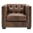 Pemberly Row Contemporary Top Grain Italian Leather Arm Chair in Bark Brown