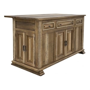 Pemberly Row Contemporary 3 Drawer Kitchen Island - Stack Leg in Brown